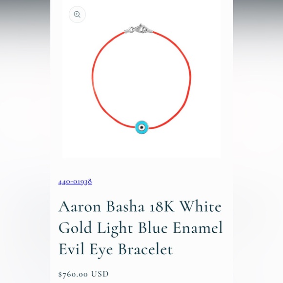AARON BASHA | Solid 18k Yellow Gold Blue Evil Eye Red Cord Bracelet - Picture 4 of 6